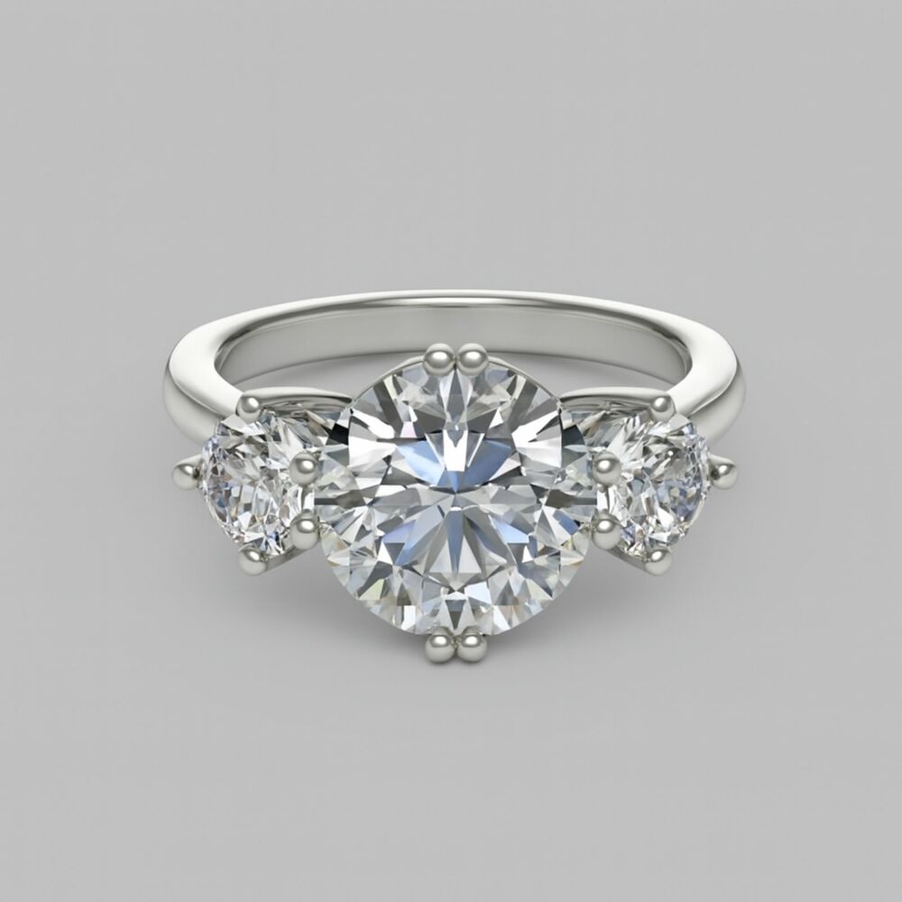 NWB Pretty Bird White Gold Plated Three Stone CZ Ring Sz 8.75 Sparkly Round Cut